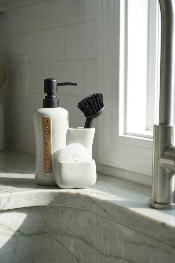 Vilya Sünger & Fırça Hazneli Sıvı Sabunluk Yeşil - 400 ml - 2