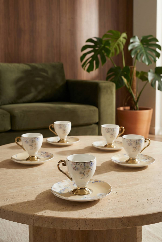 Vivian 6 Kişilik Porselen Kahve Fincan Takımı - 90 ml - 1