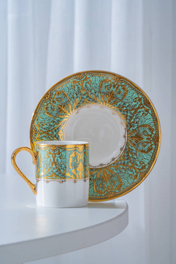 Waldo 24K Altın Detaylı 6 Kişilik Porselen Kahve Fincan Takımı - 90 ml - 1