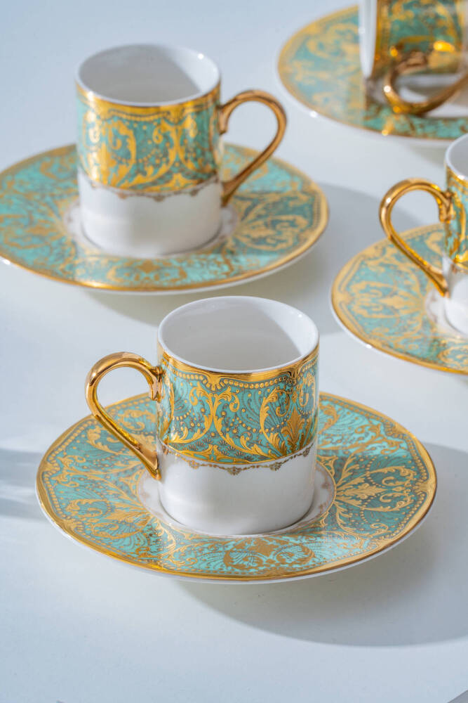 Waldo 24K Altın Detaylı 6 Kişilik Porselen Kahve Fincan Takımı - 90 ml - 2