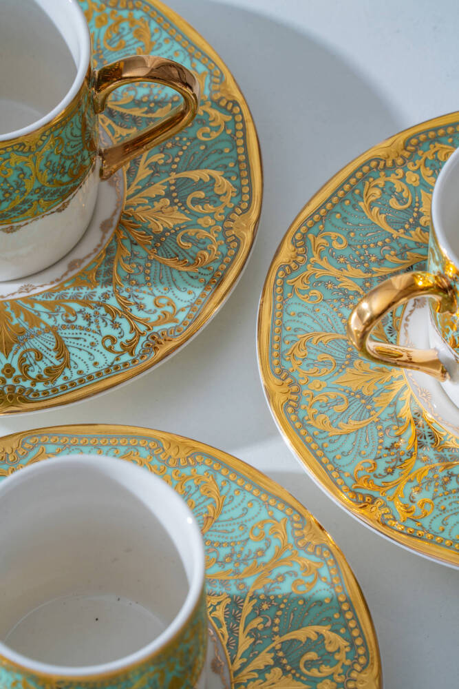 Waldo 24K Altın Detaylı 6 Kişilik Porselen Kahve Fincan Takımı - 90 ml - 3