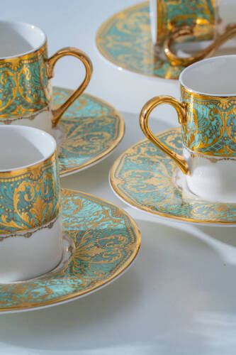 Waldo 24K Altın Detaylı 6 Kişilik Porselen Kahve Fincan Takımı - 90 ml - 4