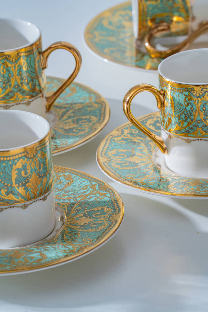 Waldo 24K Altın Detaylı 6 Kişilik Porselen Kahve Fincan Takımı - 90 ml - 4