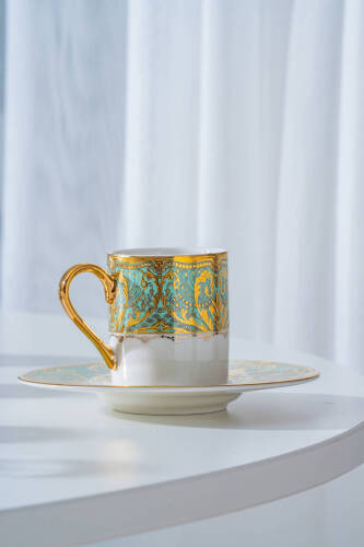 Waldo 24K Altın Detaylı 6 Kişilik Porselen Kahve Fincan Takımı - 90 ml - 5