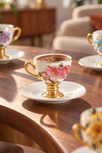 White Ohara 6 Kişilik Porselen Kahve Fincan Takımı - 90 ml - 2