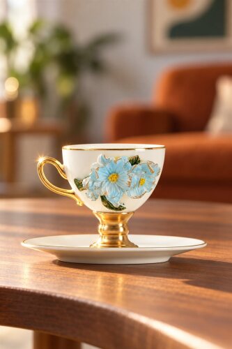 White Ohara 6 Kişilik Porselen Kahve Fincan Takımı - 90 ml - 7