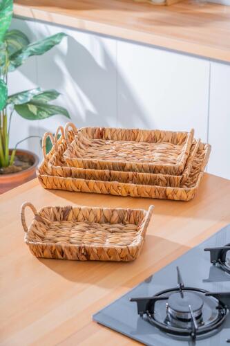 Wicker 4 Parça Hasır Dikdörtgen Sepet - 4