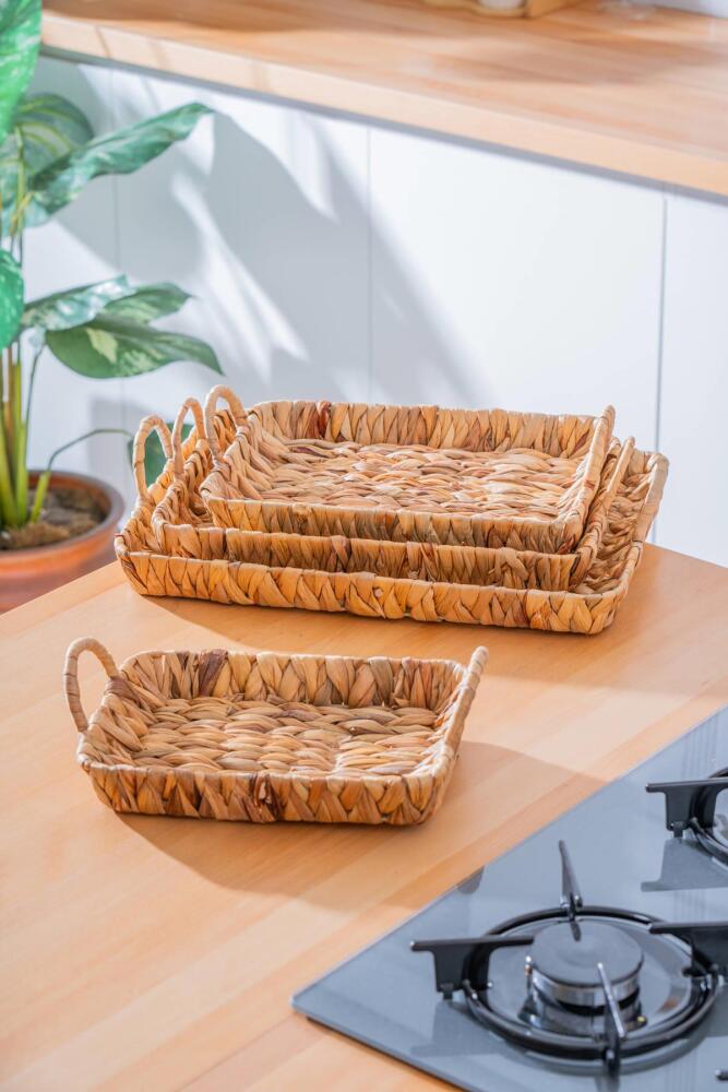 Wicker 4 Parça Hasır Dikdörtgen Sepet - 4