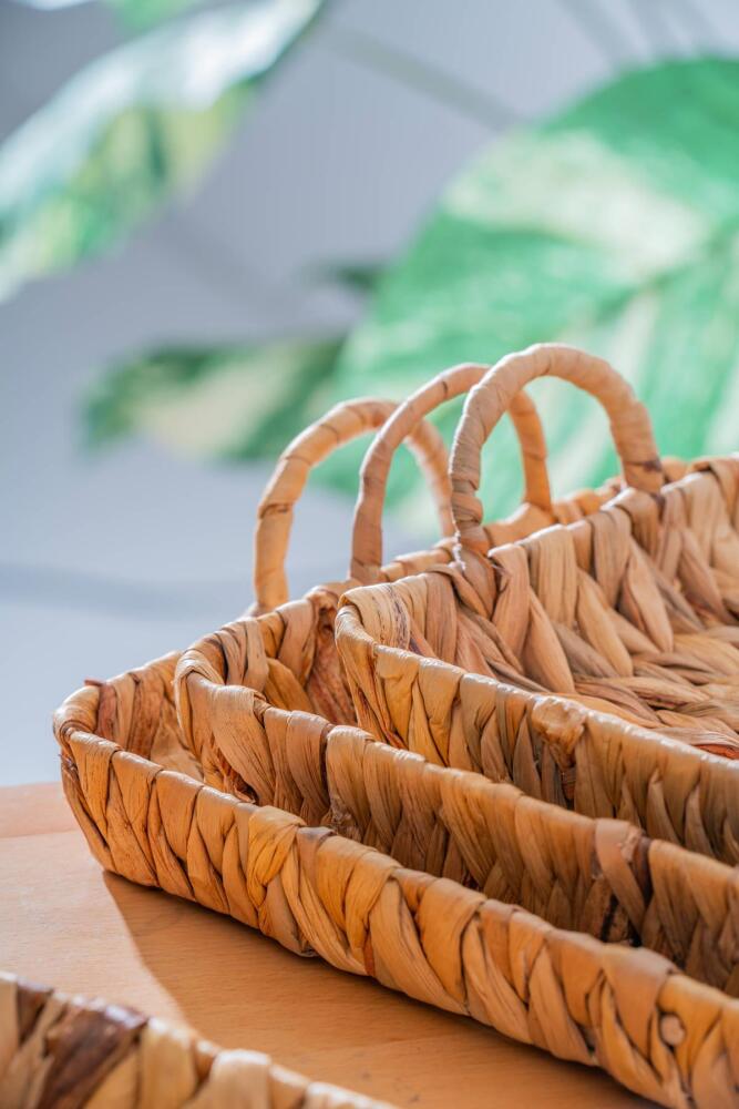 Wicker 4 Parça Hasır Dikdörtgen Sepet - 6