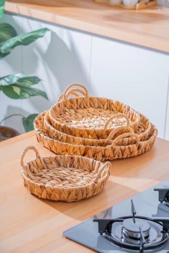Wicker 4 Parça Hasır Yuvarlak Sepet - 5
