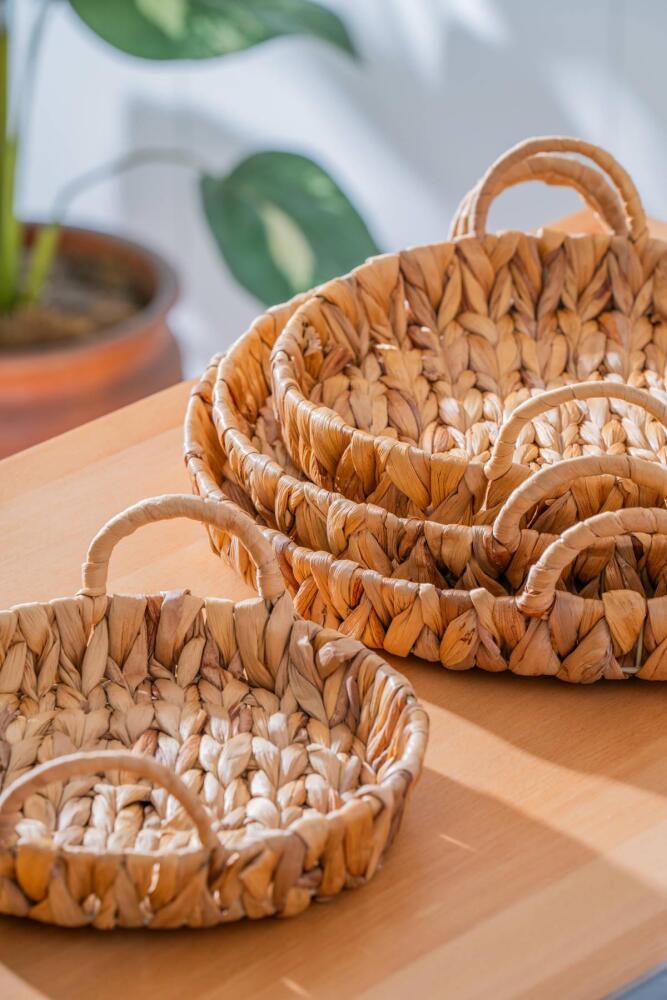 Wicker 4 Parça Hasır Yuvarlak Sepet - 7