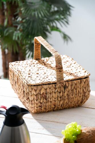 Wicker Kapaklı Hasır Piknik Sepeti - 32 cm - Acar