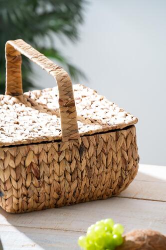 Wicker Kapaklı Hasır Piknik Sepeti - 32 cm - 5