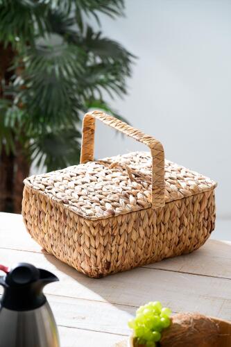 Wicker Kapaklı Hasır Piknik Sepeti - 36 cm - Acar