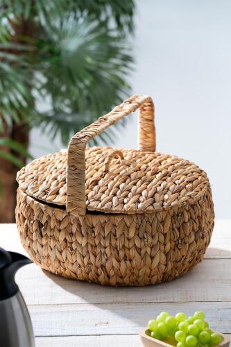 Wicker Kapaklı Hasır Piknik Sepeti - 38 cm - Acar