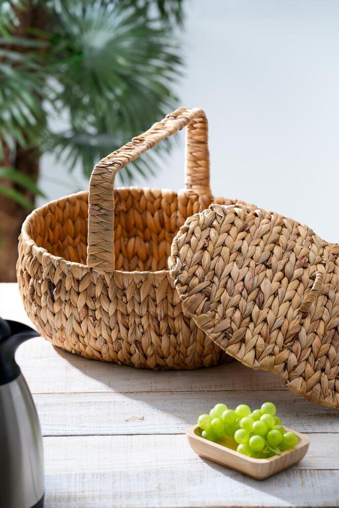 Wicker Kapaklı Hasır Piknik Sepeti - 38 cm - 5
