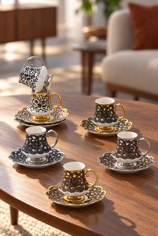 Willow 6 Kişilik Porselen Kahve Fincan Takımı - 90 ml - 2