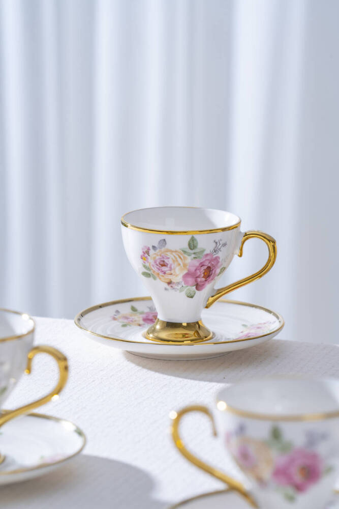 Yolanda 6 Kişilik Porselen Kahve Fincan Takımı - 90 ml - 1