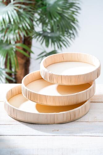 Yuvarlak 3 Parça Hasır Tepsi - Acar