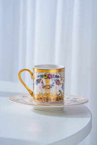 Zale 24K Altın Detaylı 6 Kişilik Porselen Kahve Fincan Takımı - 100 ml - 2