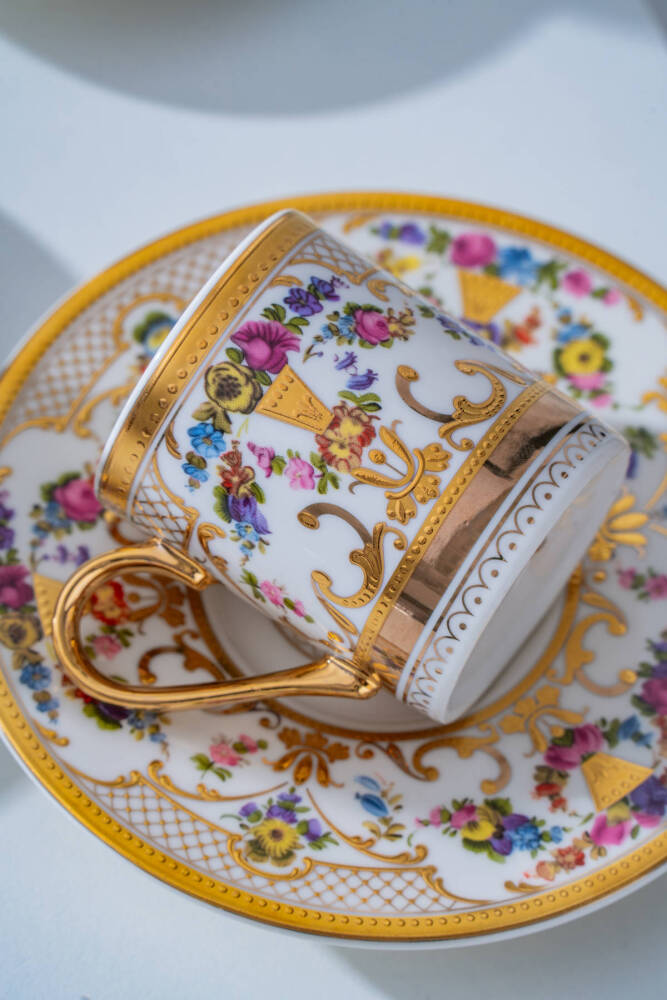 Zale 24K Altın Detaylı 6 Kişilik Porselen Kahve Fincan Takımı - 100 ml - 4