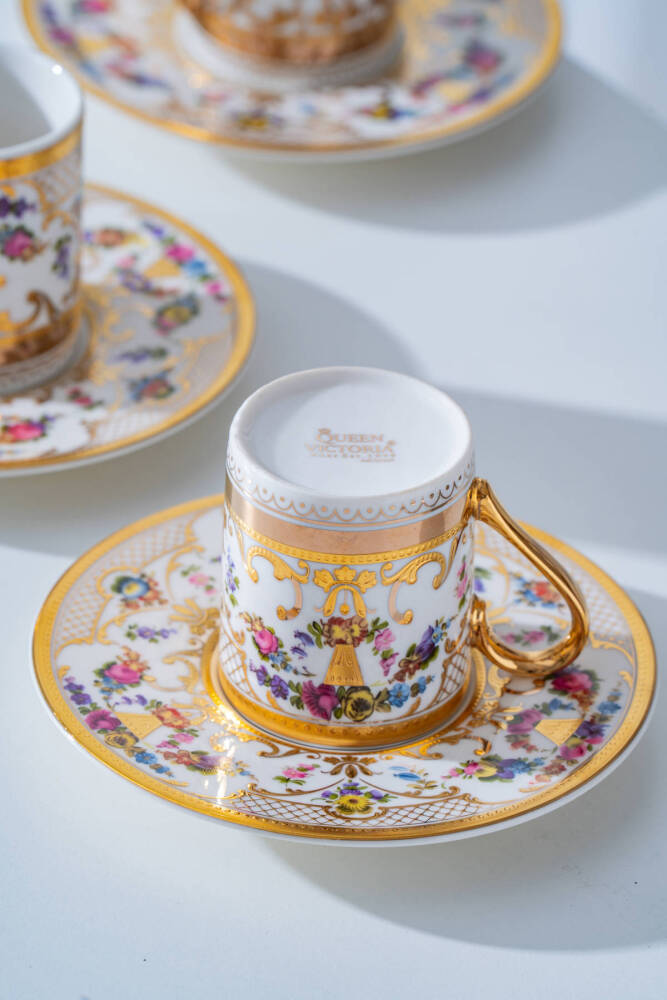 Zale 24K Altın Detaylı 6 Kişilik Porselen Kahve Fincan Takımı - 100 ml - 5